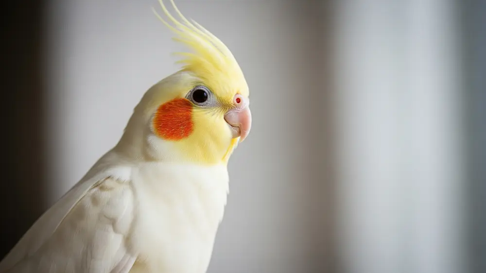 鮮やかなチークパッチが特徴の美しいオカメインコルチノーのオス