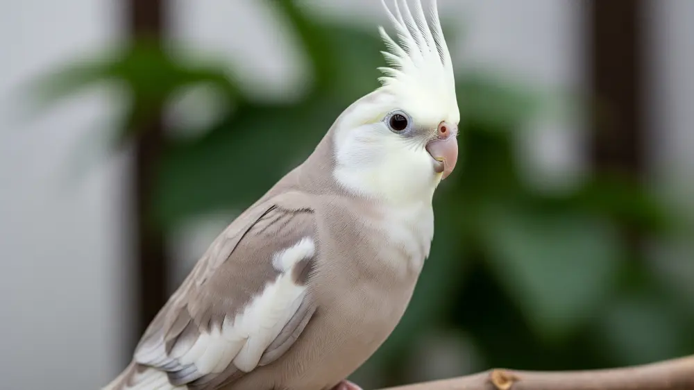 薄茶色の体が美しいオカメインコホワイトフェイス・シナモン。価格は3.5万円からで、美しさと安定性を両立。