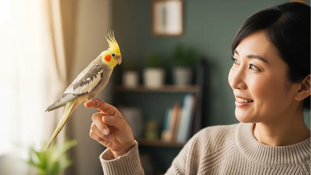 一人餌を上手に食べられるようになり、元気に成長したオカメインコ