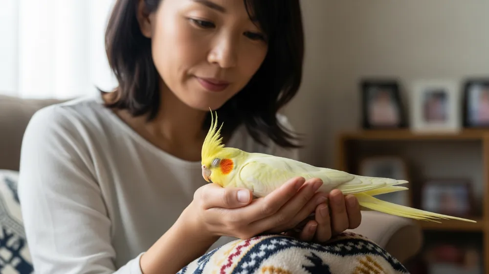 オカメインコの老化と病気を見分けるポイントを示すインフォグラフィック。活動量の急な低下や体重減少は病気のサインである可能性を解説。