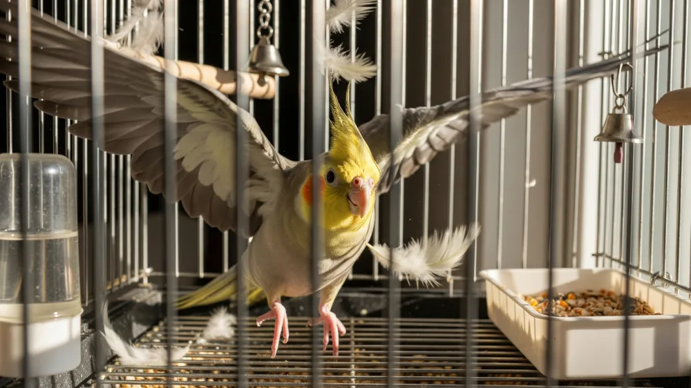 オカメインコがパニックを起こした時の緊急対処法。飼い主が冷静に声をかけ、ケージは開けないことが重要。