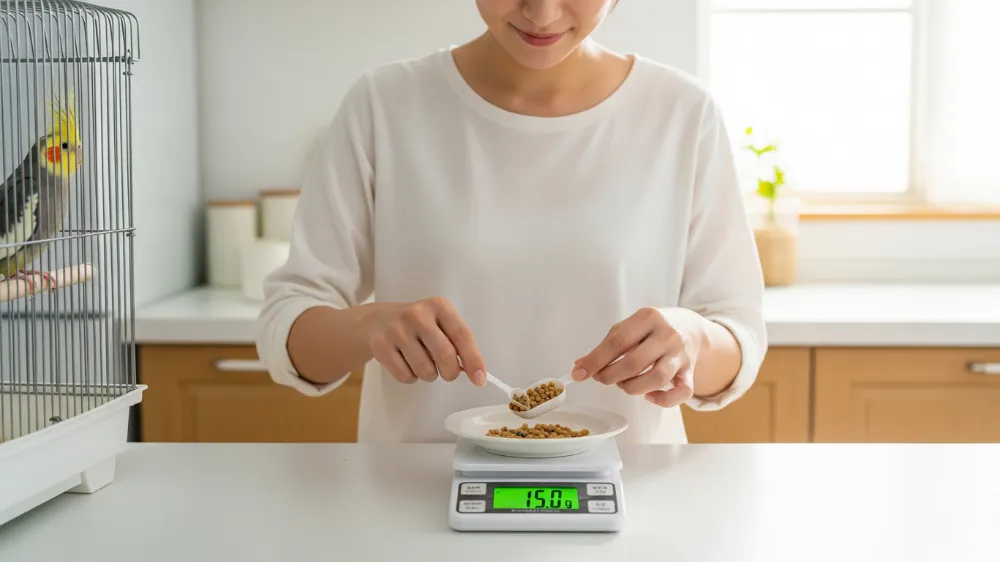 オカメインコのペレット給餌量。体重90gなら1日6～7gが目安でペレット70%の比率が理想的