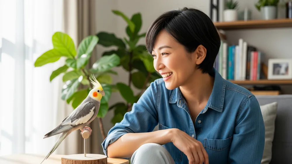 飼い主の腕の中で安心しきって眠るオカメインコ。野生の短い寿命を知ることで、愛鳥と過ごす一日がいかに尊い宝物であるかがわかる。