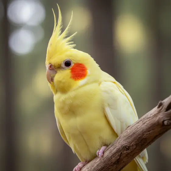 オカメインコルチノーの顔のアップ。特徴である赤い（ブドウ色の）目がはっきりとわかる。