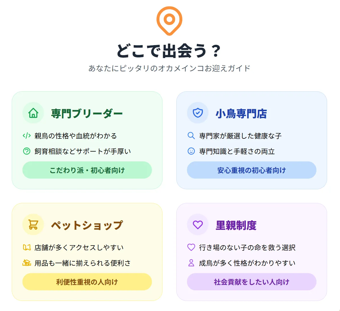 信頼できるオカメインコを迎える3つのステップを紹介。ブリーダー直販が安全に安く迎えるコツ。