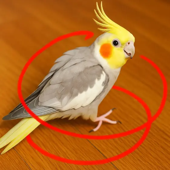 オカメインコがくるりんぱ（ターン）をする画像