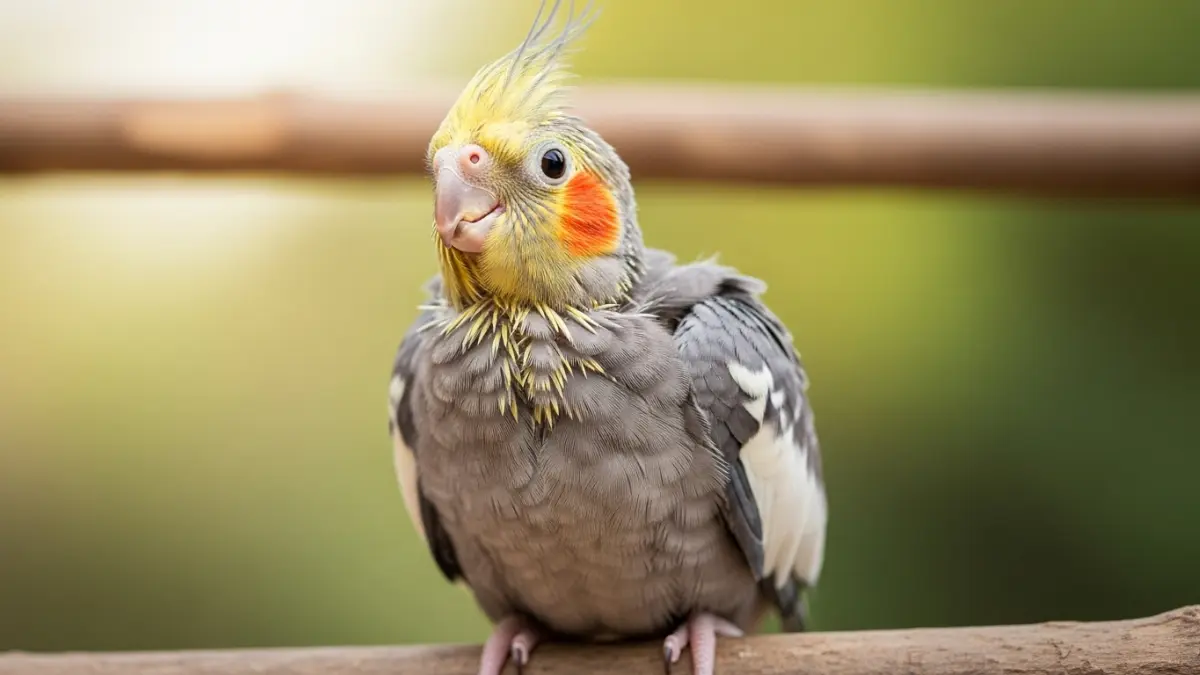 オカメインコノーマルの雛が雛換羽に入り、大量の羽根の抜け変わりがわかる画像