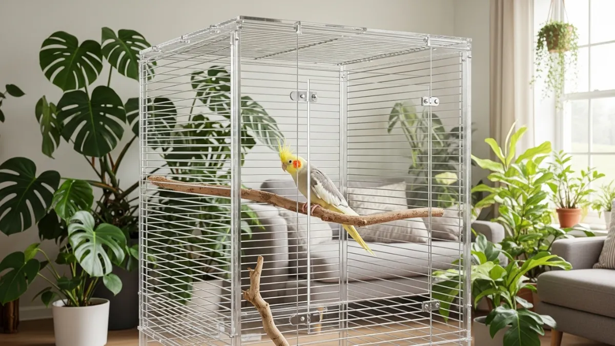 オカメインコケージ選びの状況別判断フローチャート。初めて飼う・2羽目を迎える・予算が限られる・多頭飼い予定の4つのケースごとに最適なケージサイズと選び方を示す分岐図