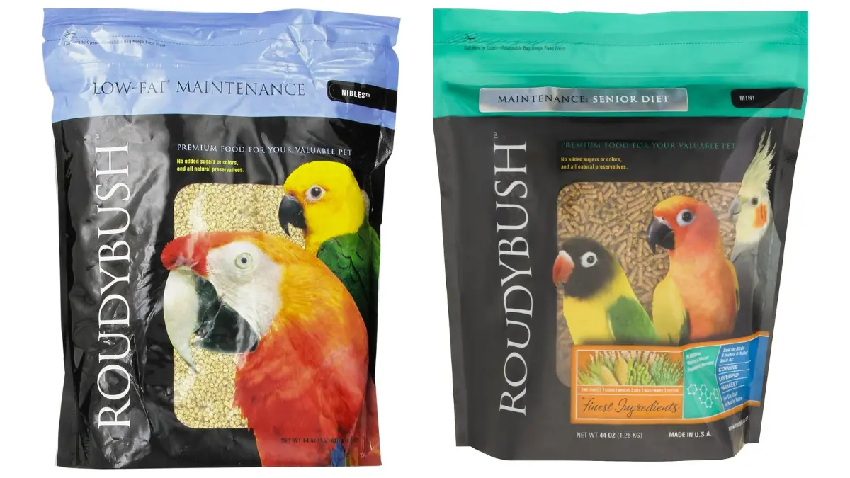 ラウディブッシュ療養食ライン。ローファットとシニアダイエットの2種類で、肥満・発情過多・カルシウム不足など特定の健康課題を持つ鳥のための専門ペレット