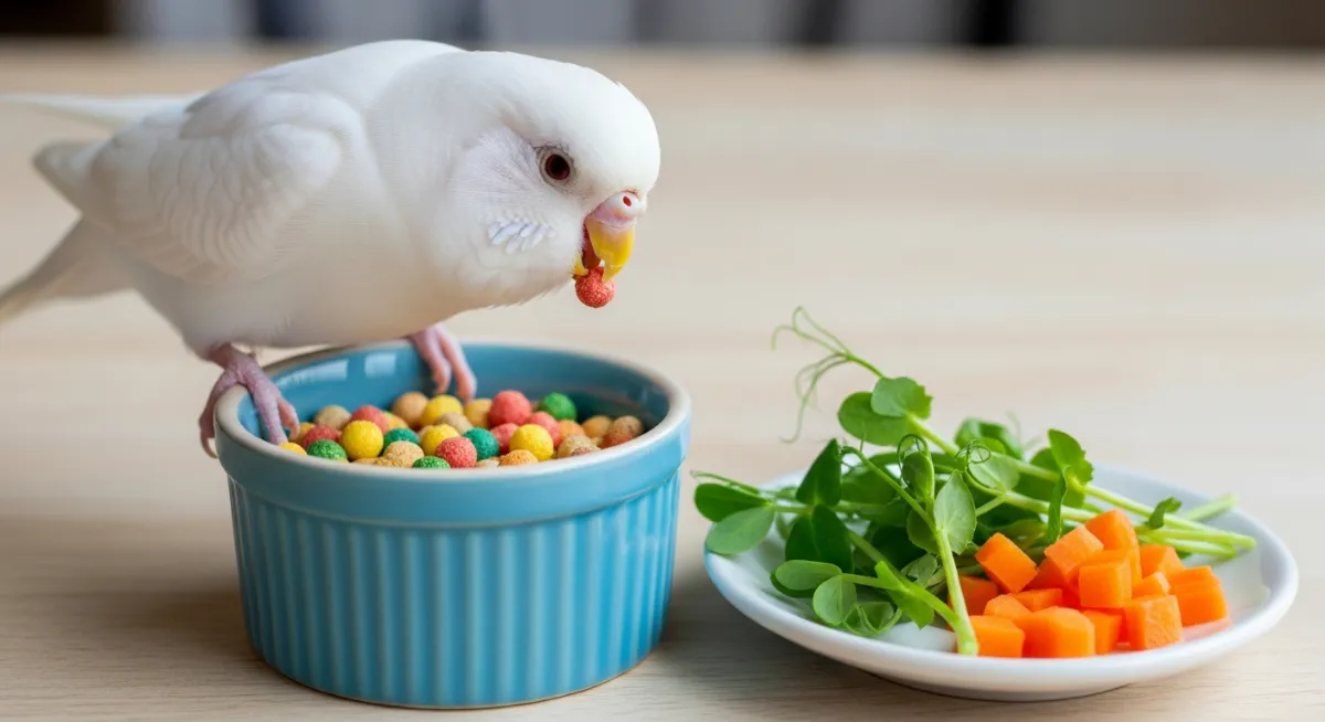 セキセイインコのペレット選びで健康な毎日をサポートする画像。獣医師推奨率・食いつき・栄養バランスを総合評価したTOP7製品で愛鳥の長期的健康を実現。