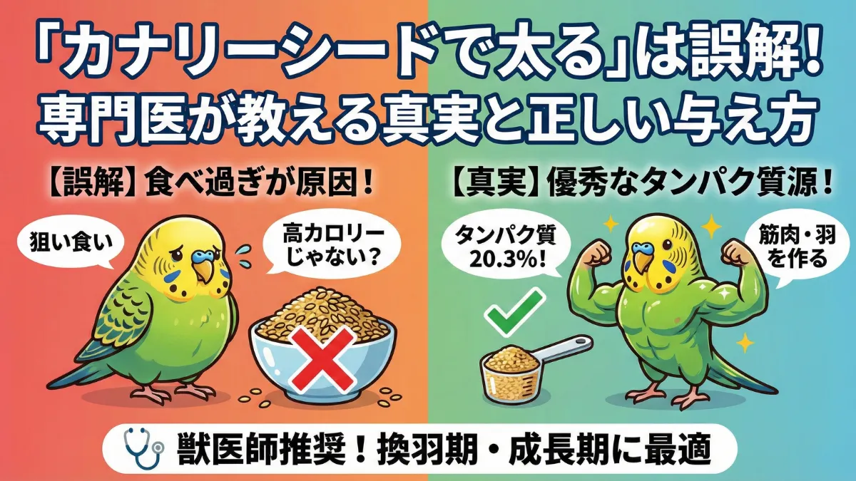 カナリーシードの栄養成分を示す表。タンパク質20.3%・脂質8.3%と他のシード（アワ・ヒエ・ヒマワリ）の比較データが掲載されている。