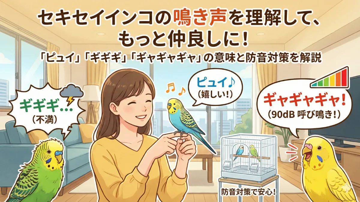 飼い主と深い絆で結ばれたセキセイインコ。鳴き声を理解することで信頼関係がさらに深まる様子を示す画像