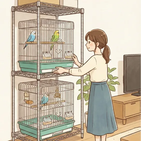 多頭飼いケージのレイアウトと置き場所の工夫例。セキセイインコ2羽飼育の環境づくりのポイント。