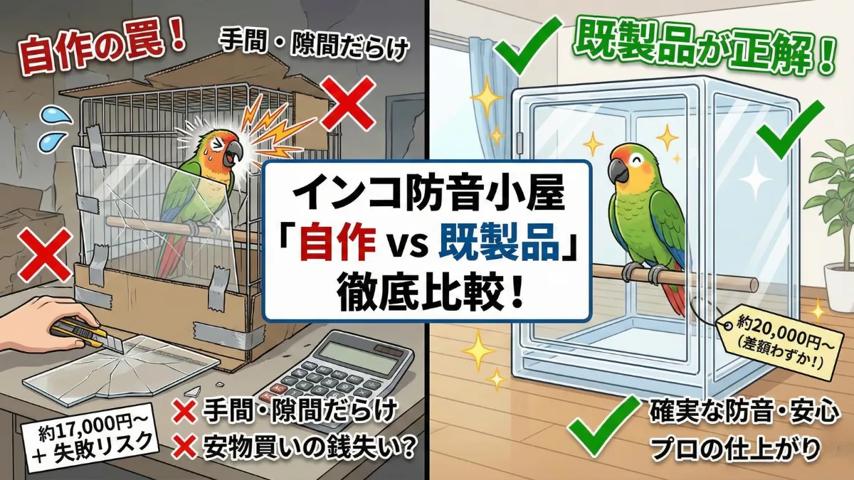 100均グッズやホームセンターのアクリル板で自作した防音ケース。コストと労力がかかる様子の画像。