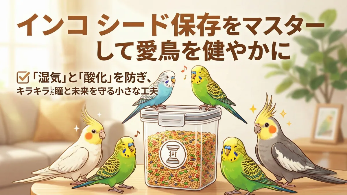 真空保存されたシードを喜んで食べるインコ。正しい保存方法で愛鳥の健康を守る。