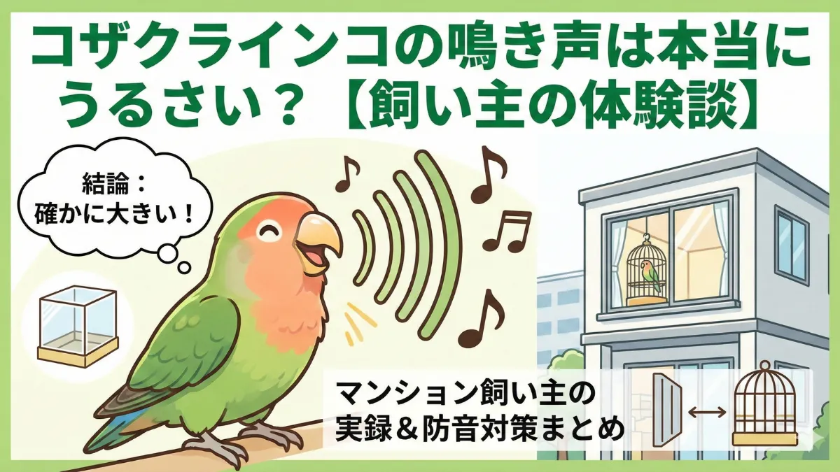 マンションで飼育中のコザクラインコが鳴いている様子。飼い主が防音対策について考えている画像