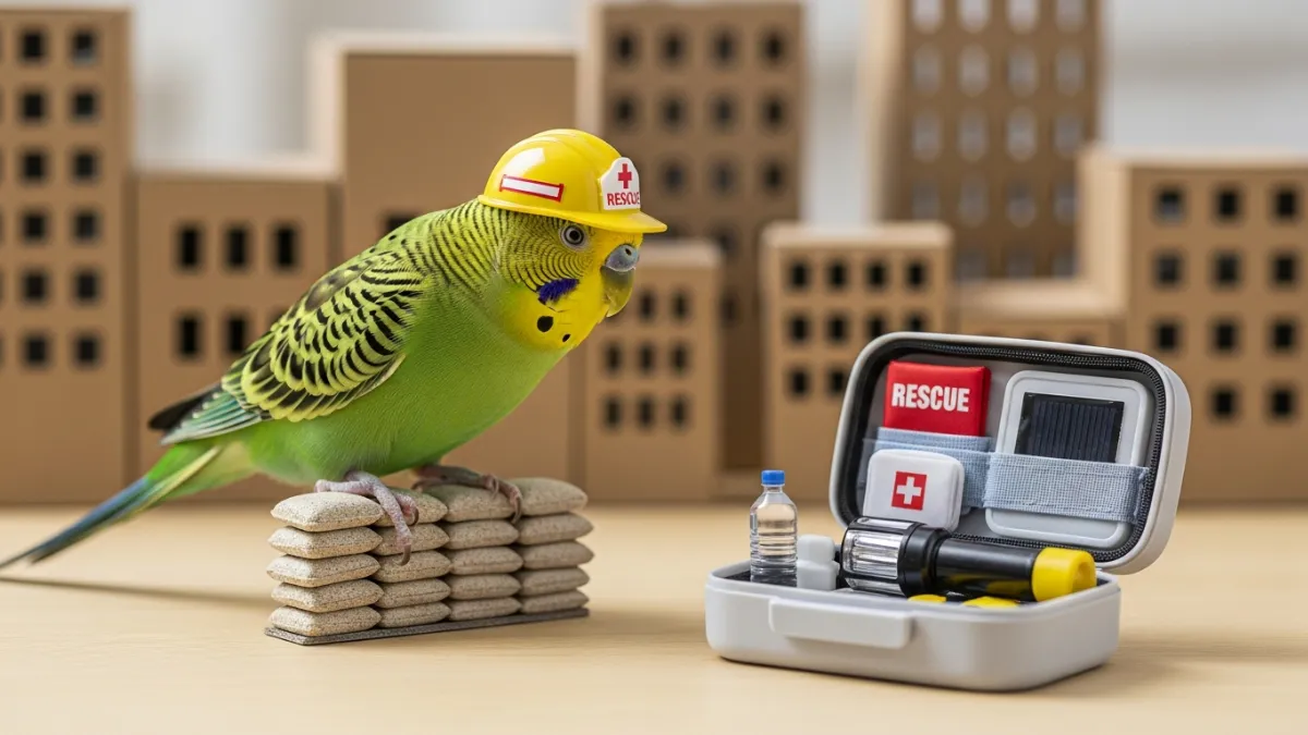 インコの防災グッズを優先度別に分類した表。優先度1は食事・水・キャリー、優先度2はカイロ・タオル。