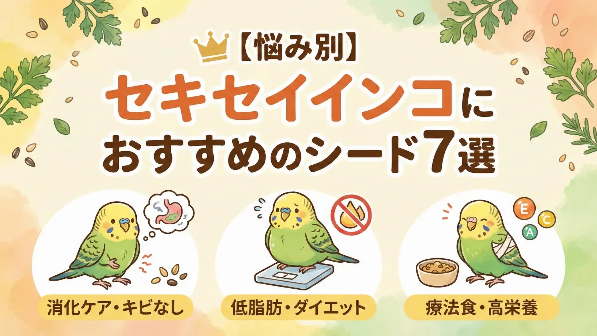 セキセイインコにおすすめのシード7選の商品パッケージが並んだ画像