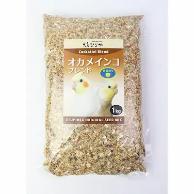 えとぴりかオカメブレンドひまわり無しのパッケージ。鳥専門店が開発した発情予防配合。